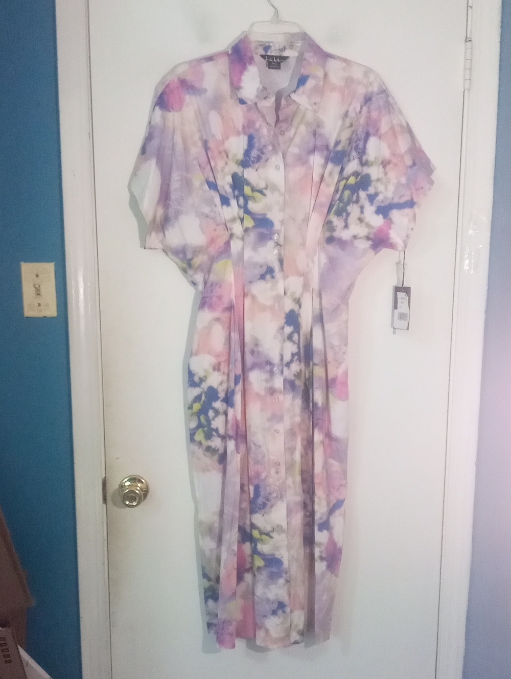 Nicole Miller Pastel Watercolor Shirt Dress Floral Midi Size 12 NWT $179